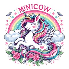 A unicorn with rainbow hair and wings highquality realistic unique optimized.