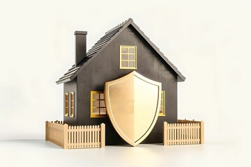 Shield hovering over house insurance property protection