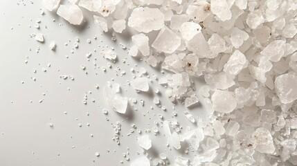 Coarse sea salt crystals on white background