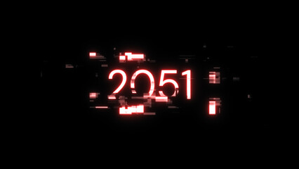 3D rendering 2051 text with screen effects of technological glitches