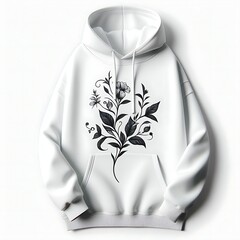 A white hoodie with a flower design Art.