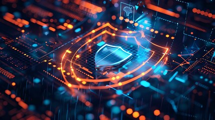 Digital shield icon over financial icons insurance cybersecurity