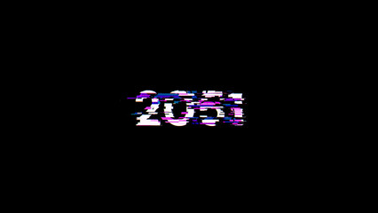 3D rendering 2051 text with screen effects of technological glitches