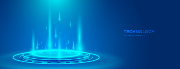 abstract blue hologram portal background. high tech futuristic technology design