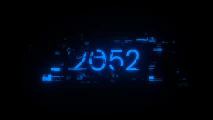 3D rendering 2052 text with screen effects of technological glitches