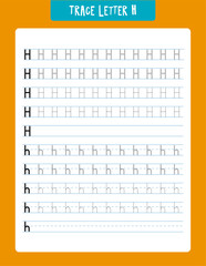 Tracing worksheet designed to help children learn the letter h through repetition. the sheet includes uppercase and lowercase letters with dotted guidelines, allowing kids to practice proper letter