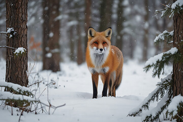 Fototapeta premium red fox in the snow