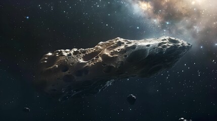 Detailed asteroid in space dark background celestial body