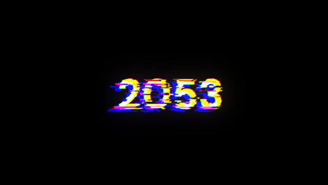 3D rendering 2053 text with screen effects of technological glitches