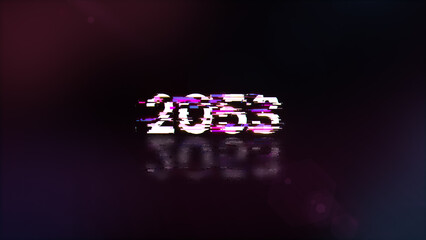 3D rendering 2053 text with screen effects of technological glitches