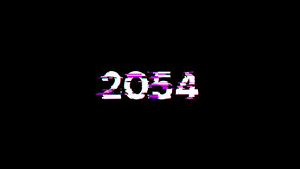 3D rendering 2054 text with screen effects of technological glitches