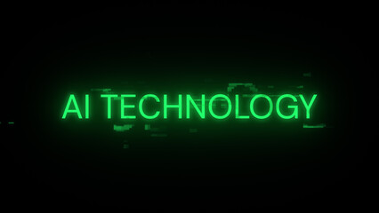3D rendering Ai technology text with screen effects of technological glitches