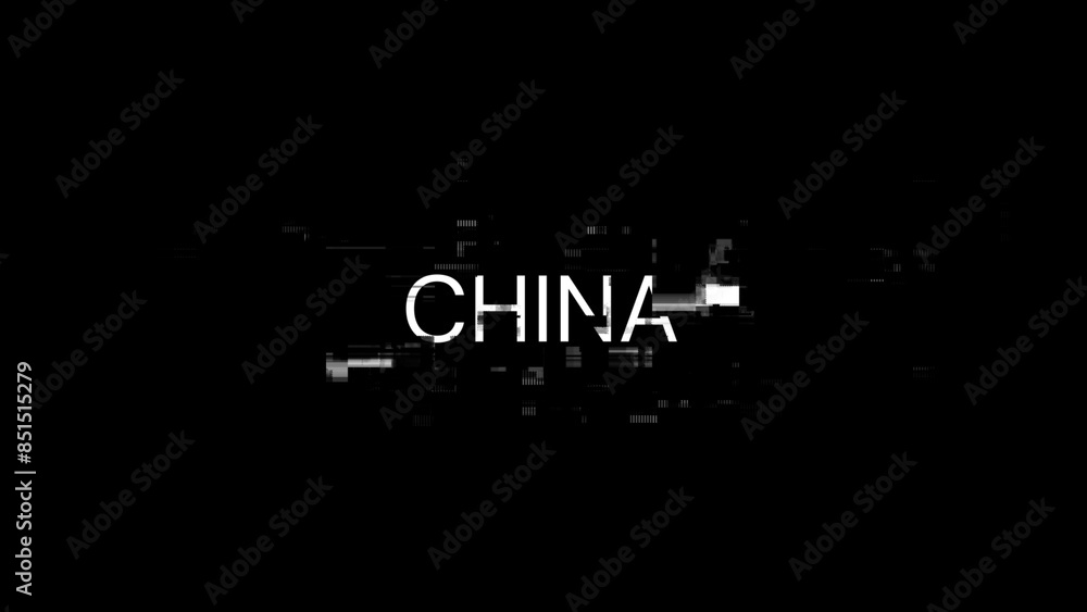 Poster 3D rendering China  text with screen effects of technological glitches