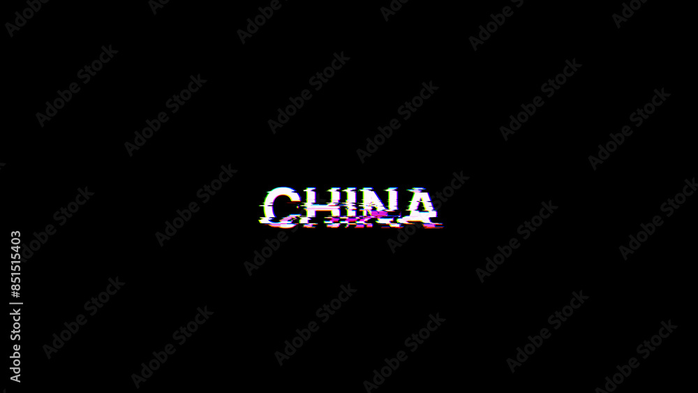 Poster 3D rendering China  text with screen effects of technological glitches