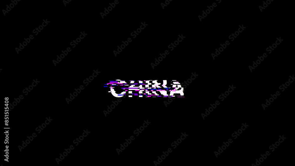 Poster 3d rendering china text with screen effects of technological glitches