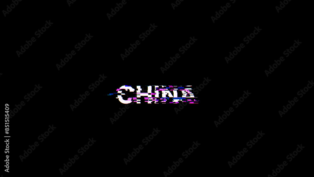 Poster 3D rendering China  text with screen effects of technological glitches