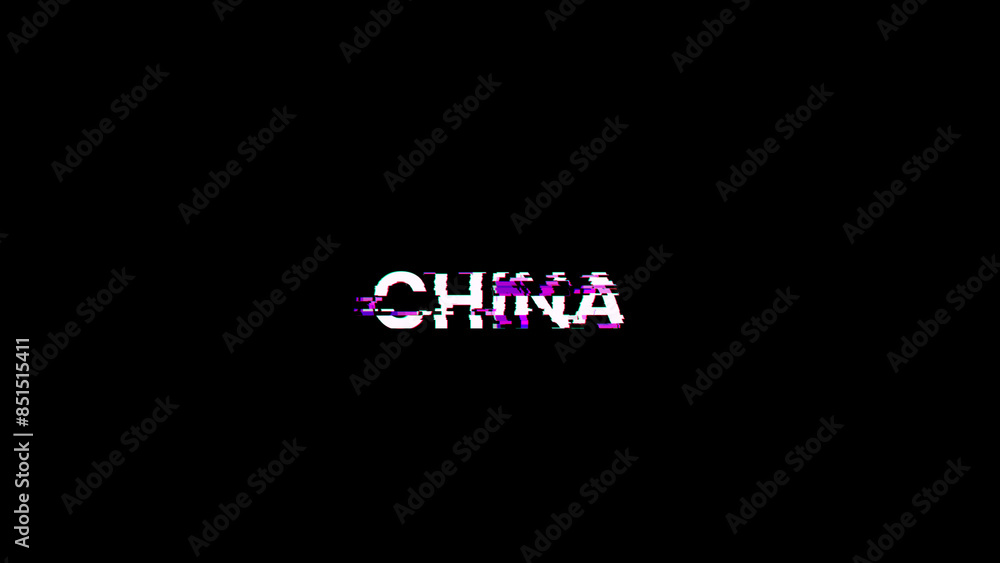 Poster 3D rendering China  text with screen effects of technological glitches