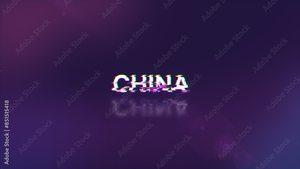 Poster 3d rendering china text with screen effects of technological glitches