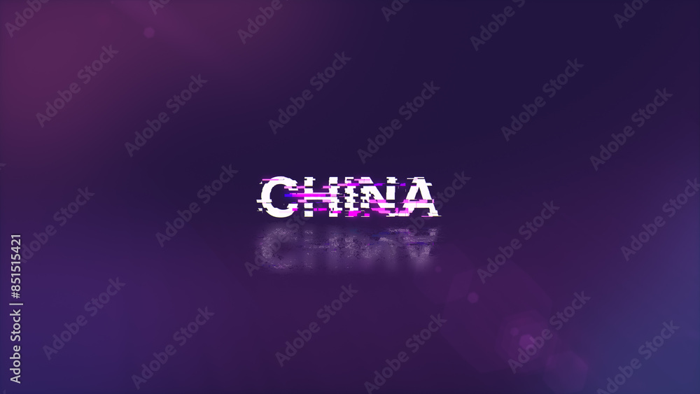 Poster 3d rendering china text with screen effects of technological glitches