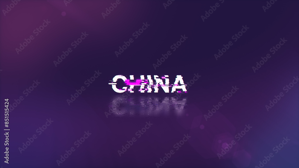 Poster 3D rendering China  text with screen effects of technological glitches
