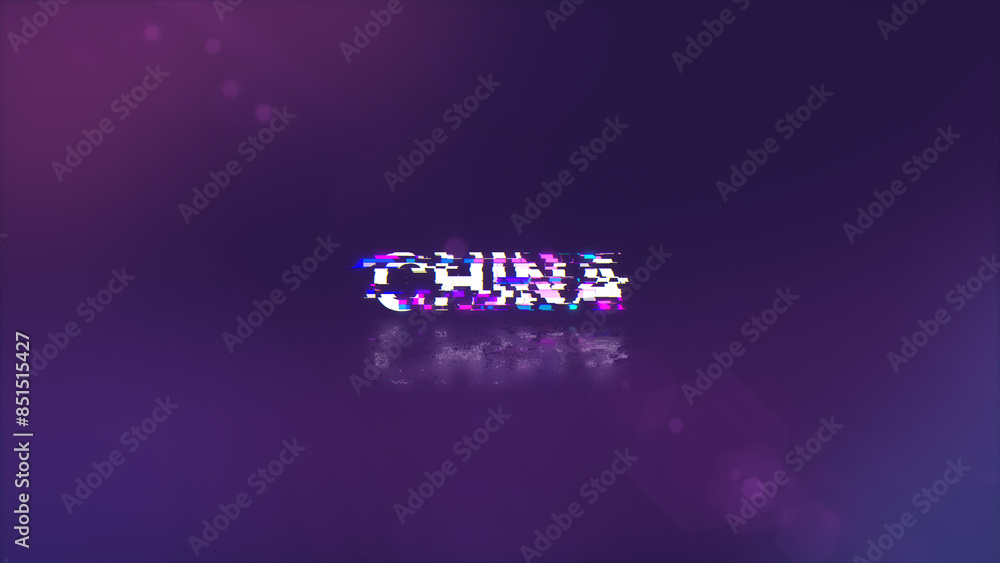 Poster 3d rendering china text with screen effects of technological glitches