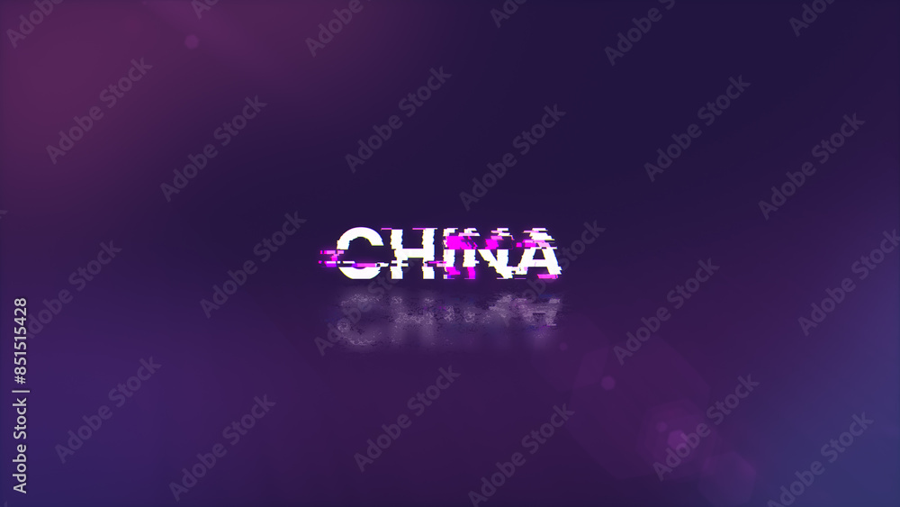 Poster 3D rendering China  text with screen effects of technological glitches