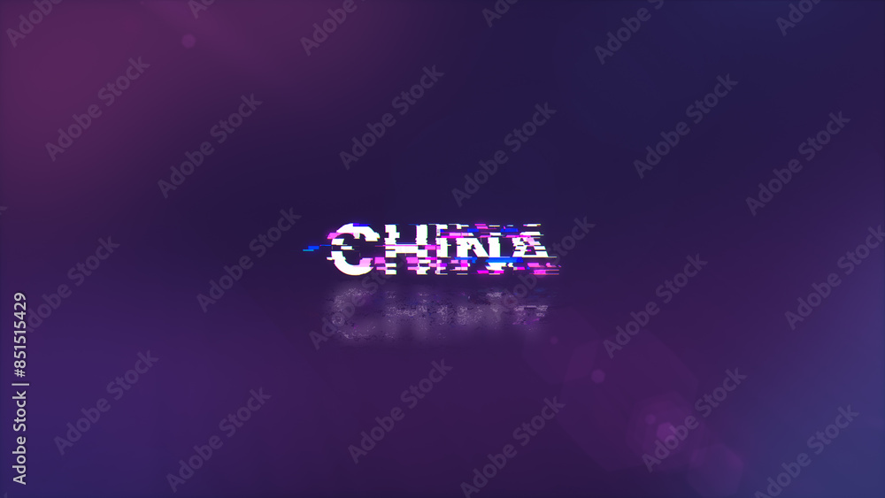 Poster 3D rendering China  text with screen effects of technological glitches