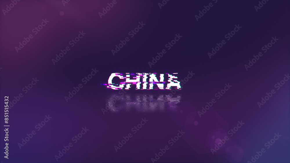Poster 3d rendering china text with screen effects of technological glitches