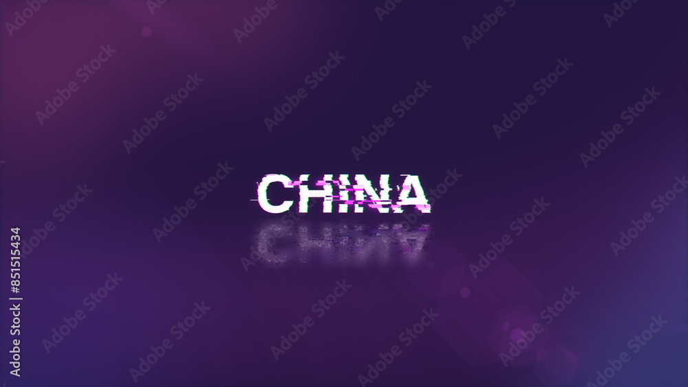 Poster 3d rendering china text with screen effects of technological glitches