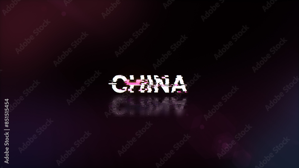 Poster 3d rendering china text with screen effects of technological glitches