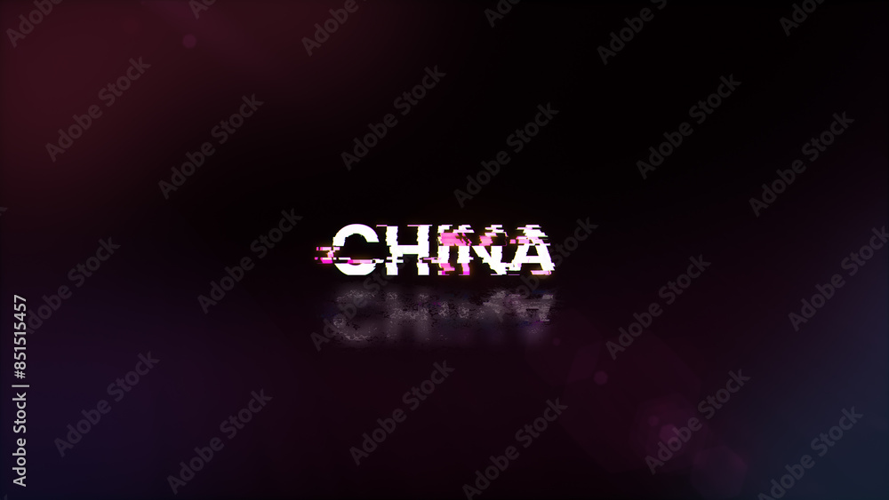 Poster 3d rendering china text with screen effects of technological glitches