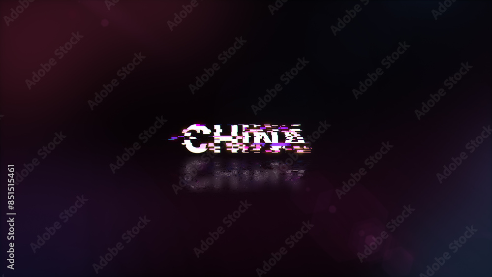 Poster 3d rendering china text with screen effects of technological glitches
