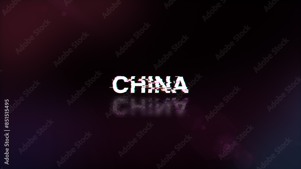 Poster 3d rendering china text with screen effects of technological glitches