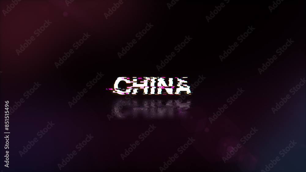 Poster 3d rendering china text with screen effects of technological glitches