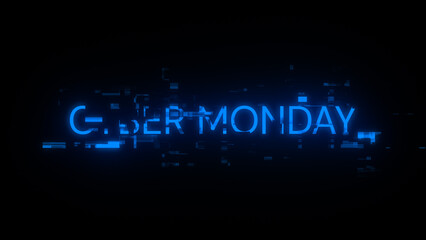 3D rendering cyber monday text with screen effects of technological glitches