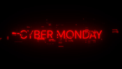 3D rendering cyber monday text with screen effects of technological glitches