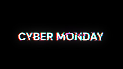 Fototapeta premium 3D rendering cyber monday text with screen effects of technological glitches