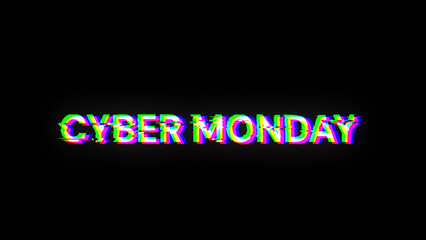 3D rendering cyber monday text with screen effects of technological glitches