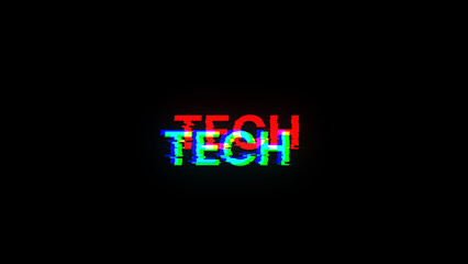 3D rendering Tech text with screen effects of technological glitches