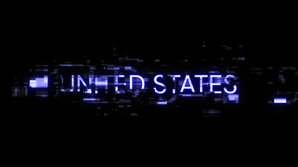 3D rendering United states text with screen effects of technological glitches