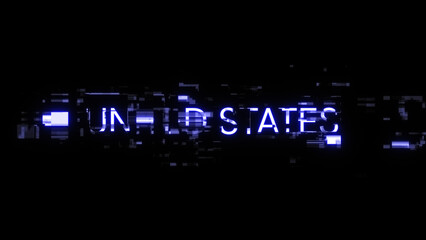 3D rendering United states text with screen effects of technological glitches