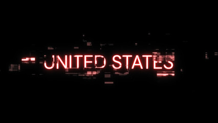 3D rendering United states text with screen effects of technological glitches