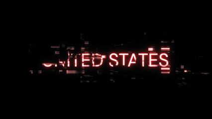 3D rendering United states text with screen effects of technological glitches