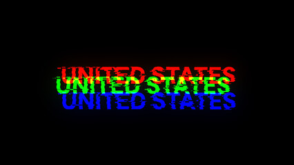 3D rendering United states text with screen effects of technological glitches