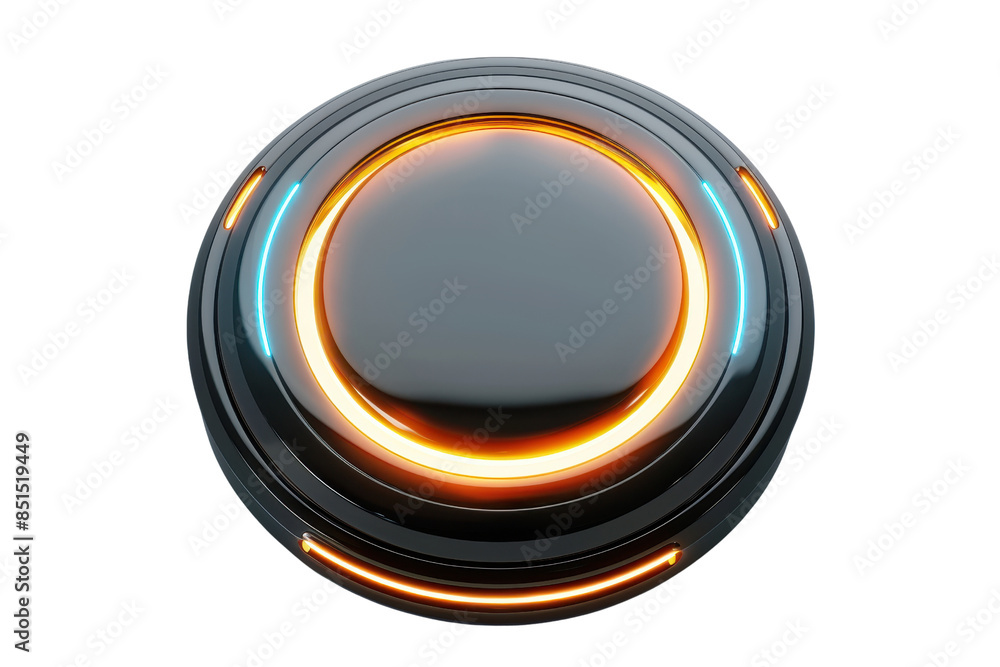 Aufkleber futuristic glossy black button with orange and blue lights. high-tech design element for modern inte