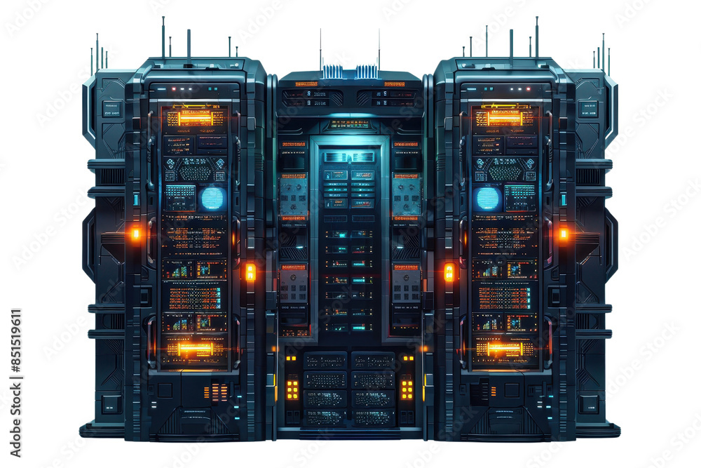 Aufkleber futuristic server room with high-tech equipment, glowing lights, and intricate machinery for advance