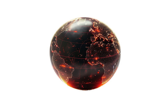 Glowing globe with abstract network connections, highlighting global communication and technology, isolated on a transparent background.