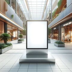 Modern commercial building interior with A large blank white screen sign in a mall informative highquality unique professional.