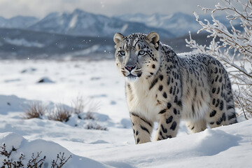 snow leopard in snow