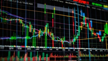 Fototapeta premium Financial and business abstract background with candle stock graph chart. Bull vs bear concept traders concept